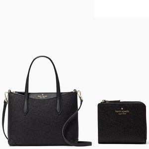 KATE SPADE NWT Shimmy Glitter Satchel and Small l-zip bifold wallet Black